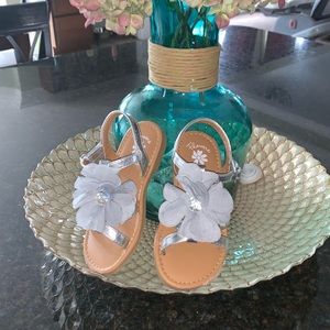 Toddler girl sandals flower girl shoes silver cute